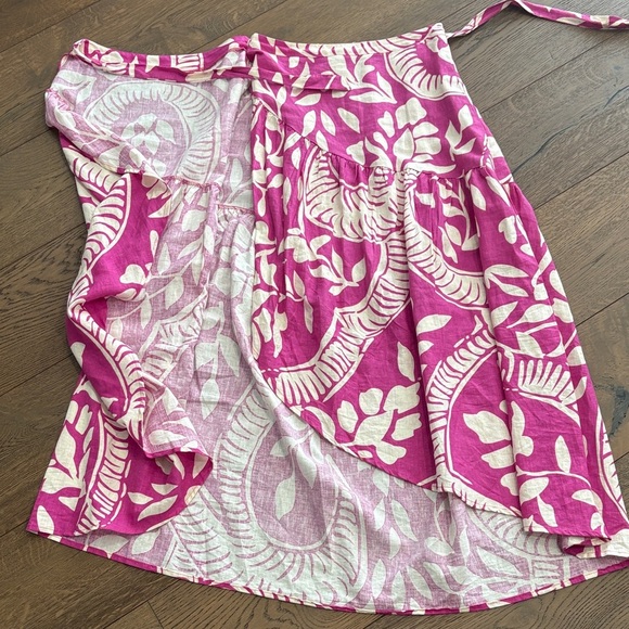 Christian Siriano Pink and Cream Long Wrap Linen Skirt - Picture 3 of 6